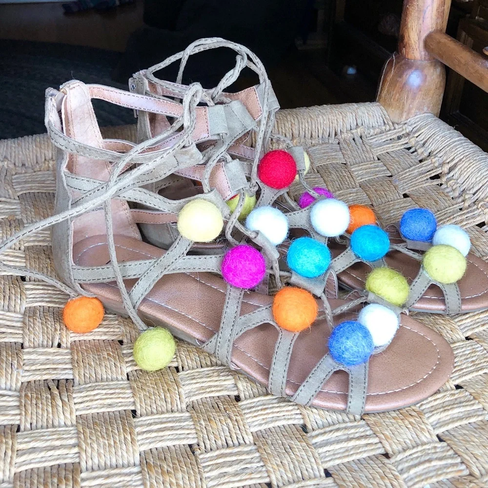 NICOLE pom pom sandals with zipper heel back 8.5 - Picture 4 of 6